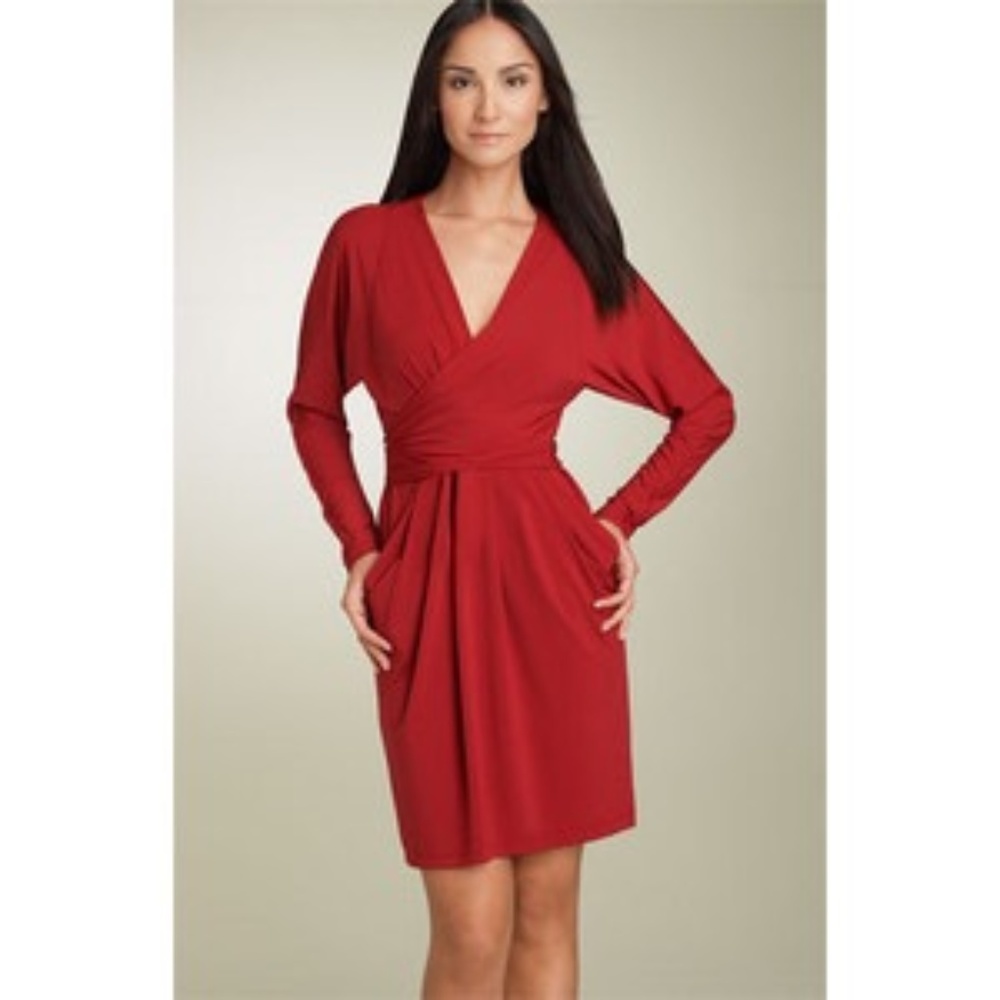 BCBG Maxazria Red Faux Wrap Dress